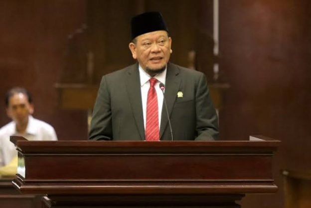 LaNyalla saat memberikan Orasi Kebangsaan pada Milad ke-75 Himpunan Mahasiswa Islam (HMI) di Gedung Nusantara V, Kompleks Parlemen, Senayan, Jakarta, Sabtu (12/2/2022).