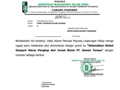 Surat Aksi HMI Pangkep Soal Tambang Karst Pangkep Tuai Sorotan 1